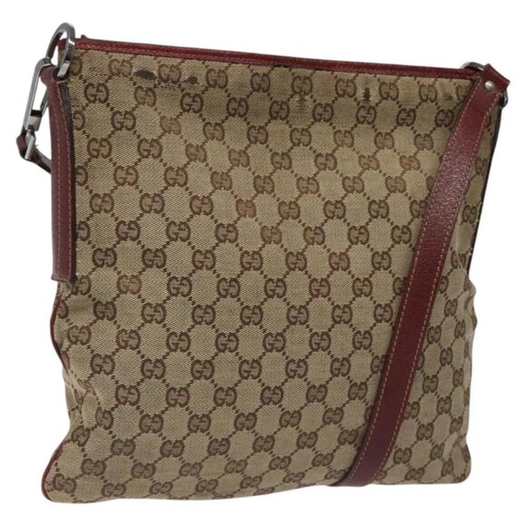 GUCCI GG Canvas Shoulder Bag Beige Silver 113013 Auth bs24171 - Picture 1 of 16